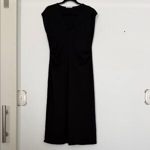 Zara Black Midi V-Neck Dress, small